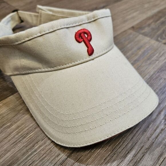 Philadelphia Phillies Adjustable Visor Hat Beige Red Embroidered MLB Adult OS - Picture 2 of 8